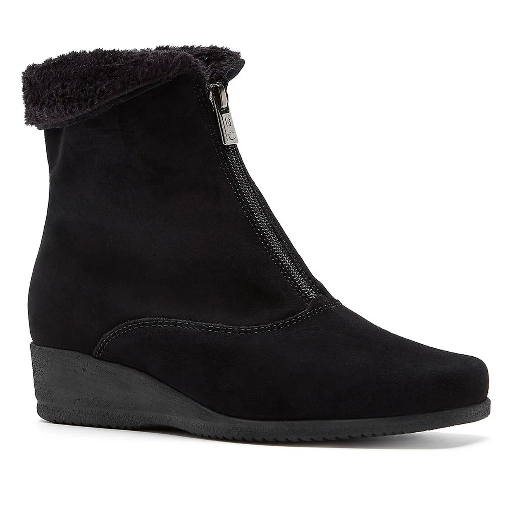 La Canadienne Emerson Suede Faux Fur Lined Wedge Boot Black 9 M